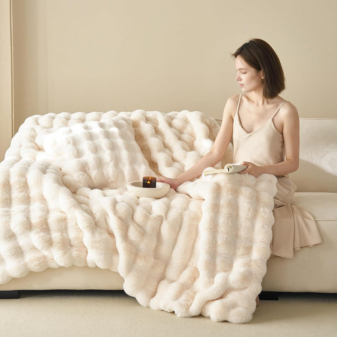 Kuscheldecke Kaninchen Plüsch Decke Kunstfell Warme Überwurfdecke Sofadecke Vielseitig Blanket für C