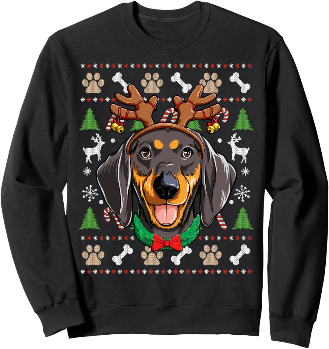 Dachshund Ugly Christmas Reindeer Antlers Xmas Girls Kids Sweatshirt