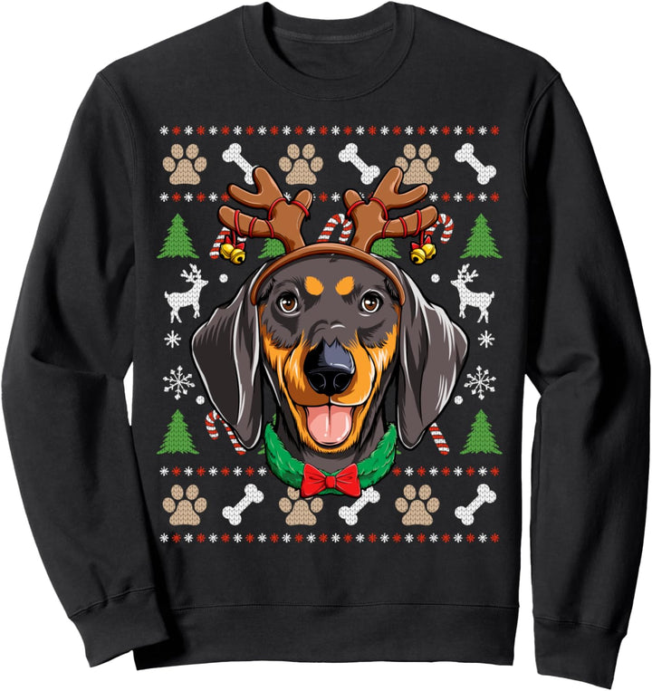 Dachshund Ugly Christmas Reindeer Antlers Xmas Girls Kids Sweatshirt
