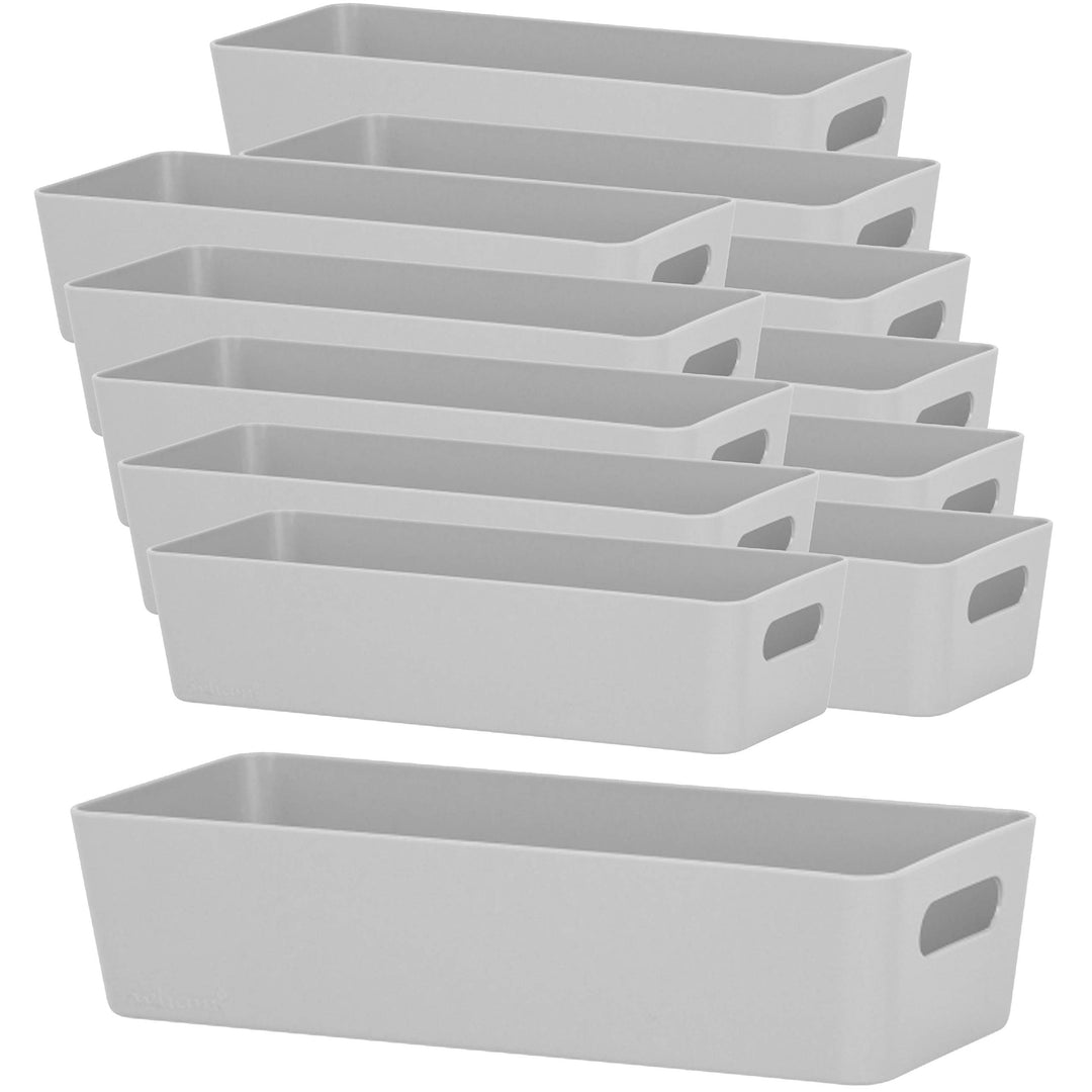 12x Ordnungsboxen - 6 cm hoch - GRAU - 25x10x6cm - 1 Liter - Ordnungskorb - Schubladenorganizer Schu