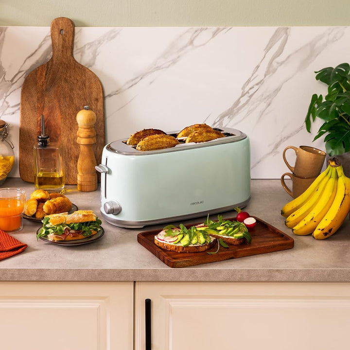 Cecotec Toast&amp;Taste 1600 Retro Double Blue, 4 Scheiben, 1630 W, 2 Schlitze mit 3,8 cm Breite und Län