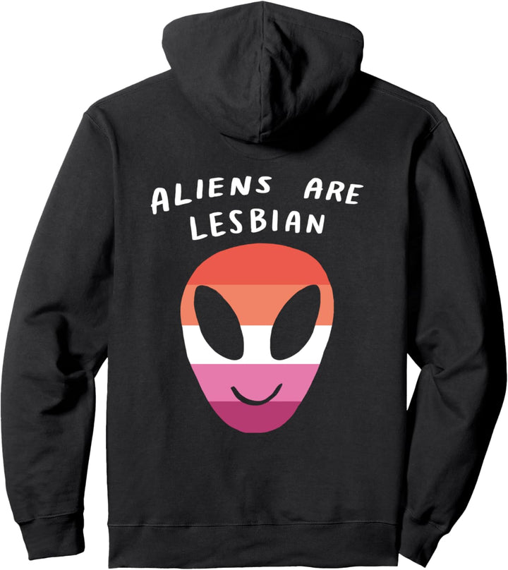 Aliens Are Lesbian Pink LGBTQ Aesthetic Pride Flag Space Pullover Hoodie