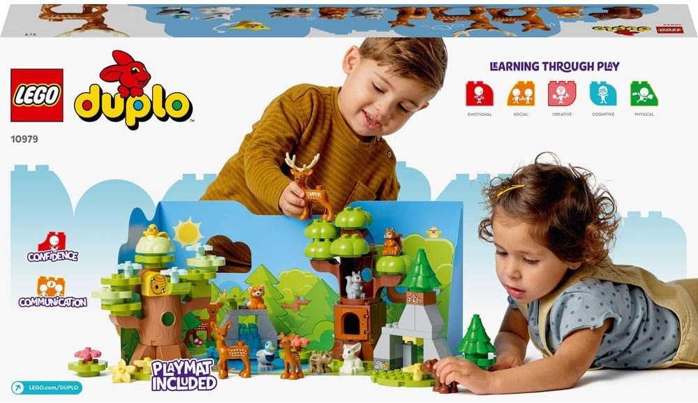 LEGO 10979 DUPLO Wilde Tiere Europas, Entwicklungsspielzeug für 2-Jährige, Hirsch, Bär, Fuchs und Ei