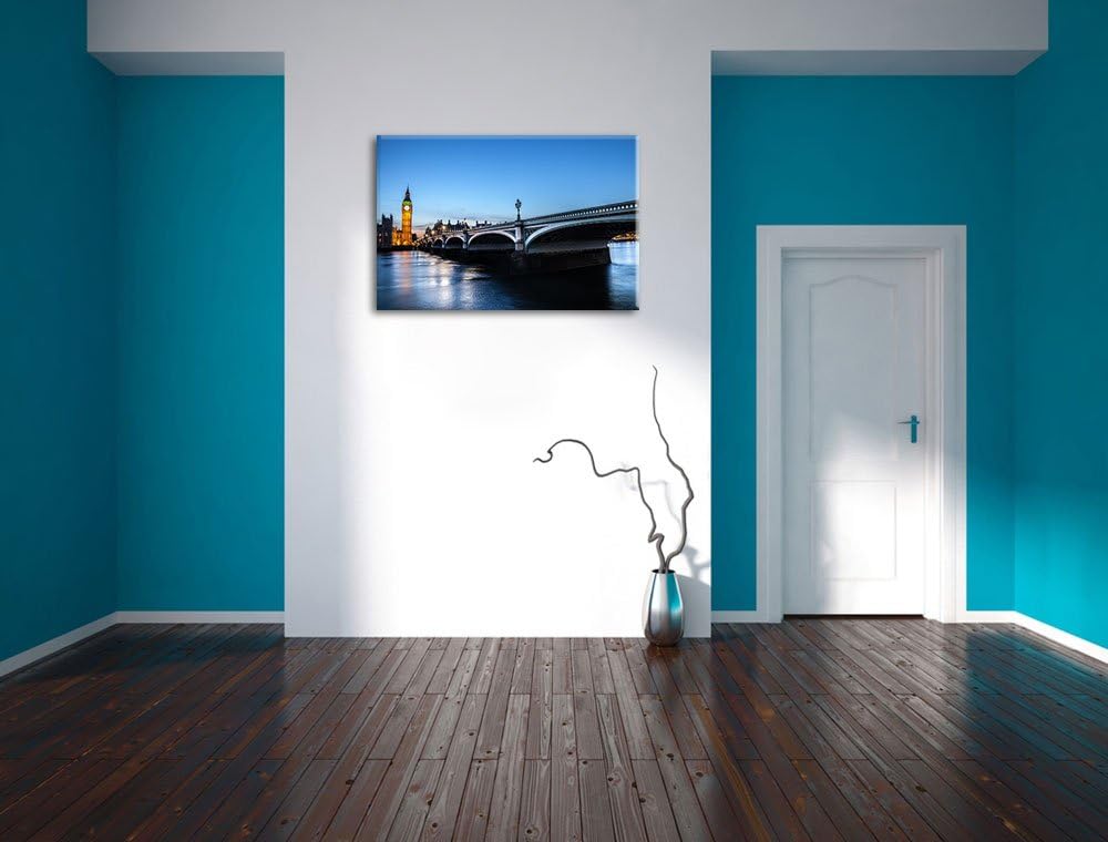 Westminster Bridge und Big Ben bei Nacht Format: 100x70 auf Leinwand, XXL riesige Bilder fertig gera