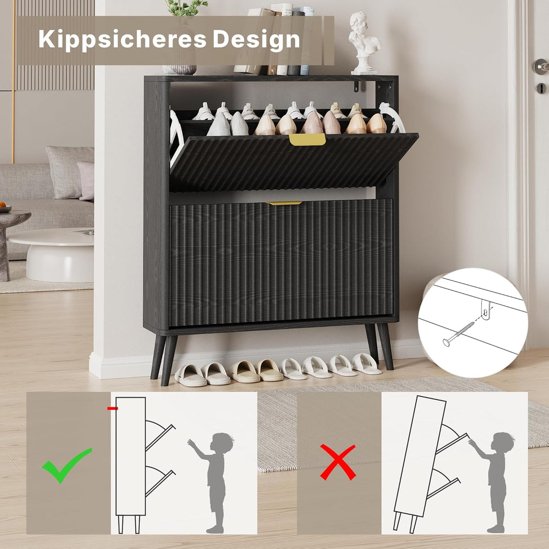 Schuhschrank, Schuhkipper mit 2 Klappen, Schuhregal Schmal, versteckte Schuhaufbewahrung, Schuhschra