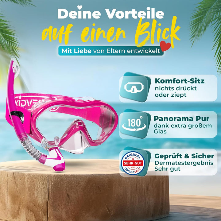 KIDVERSE Taucherbrille Kinder mit Schnorchel ab 5 Jahre - CE & Dermatest geprüfte Taucherbrille mit