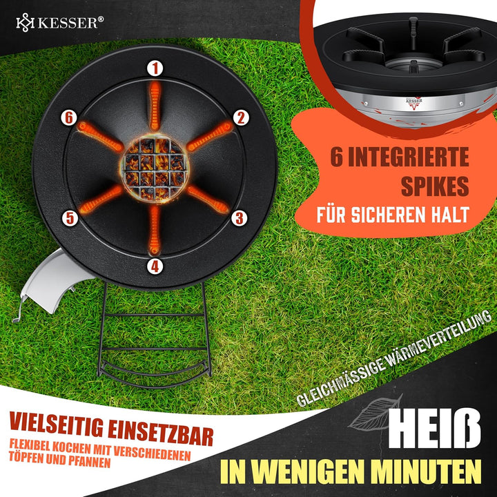 KESSER® Raketenofen Inkl. Grillpfanne aus Gusseisen mit Tragetasche, Dutch Oven BBQ Rakete Holzofen