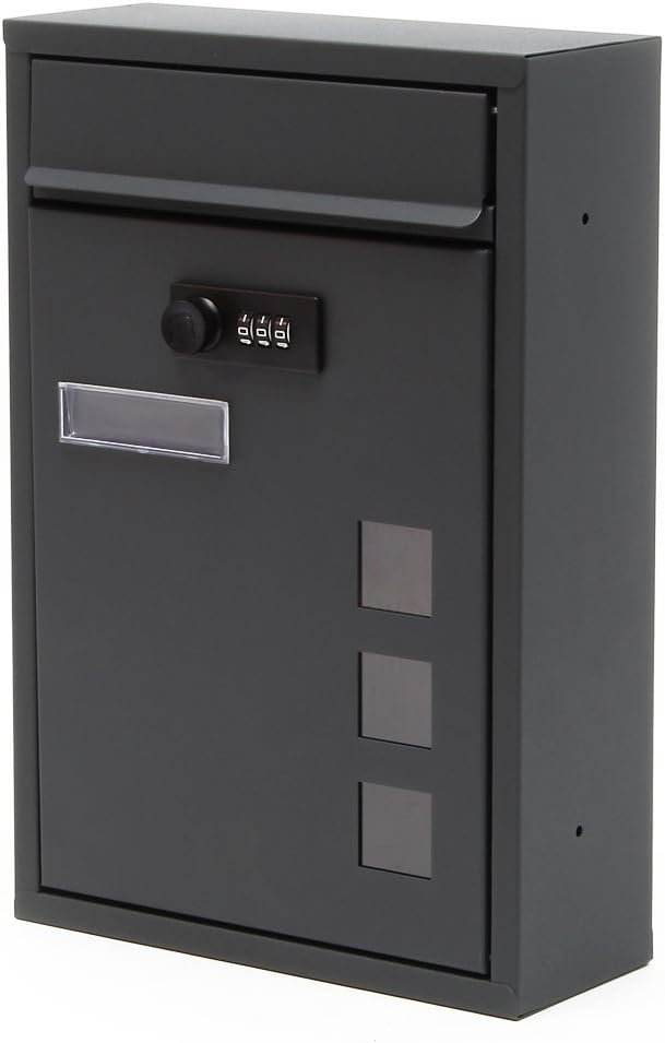 Wiltec Briefkasten anthrazit 215x320x90mm Briefkasten mit Zahlenschloss, Namensschild und Sichtfenst