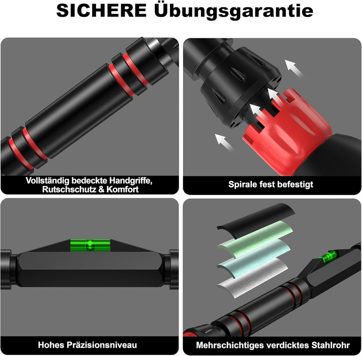Klimmzugstange Türrahmen,Klimmzugstange Pull Up Bar mit Neues Drehbares Zahnradschloss,mit Level Met