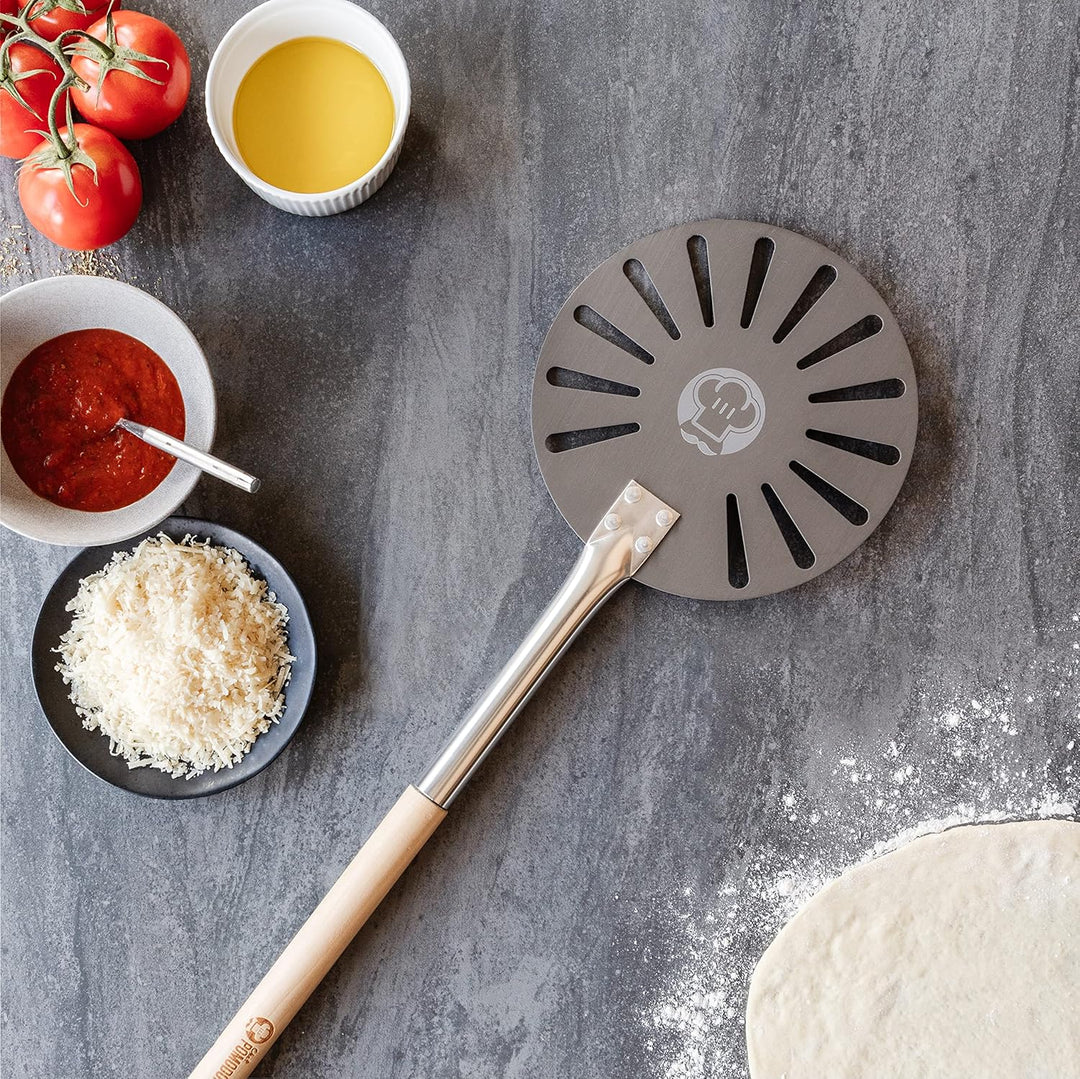 Chef Pomodoro Pizzaschieber – Pizzaschaufel – Pizza Schaufel Metall – Aluminium Pizzaschieber mit Ho