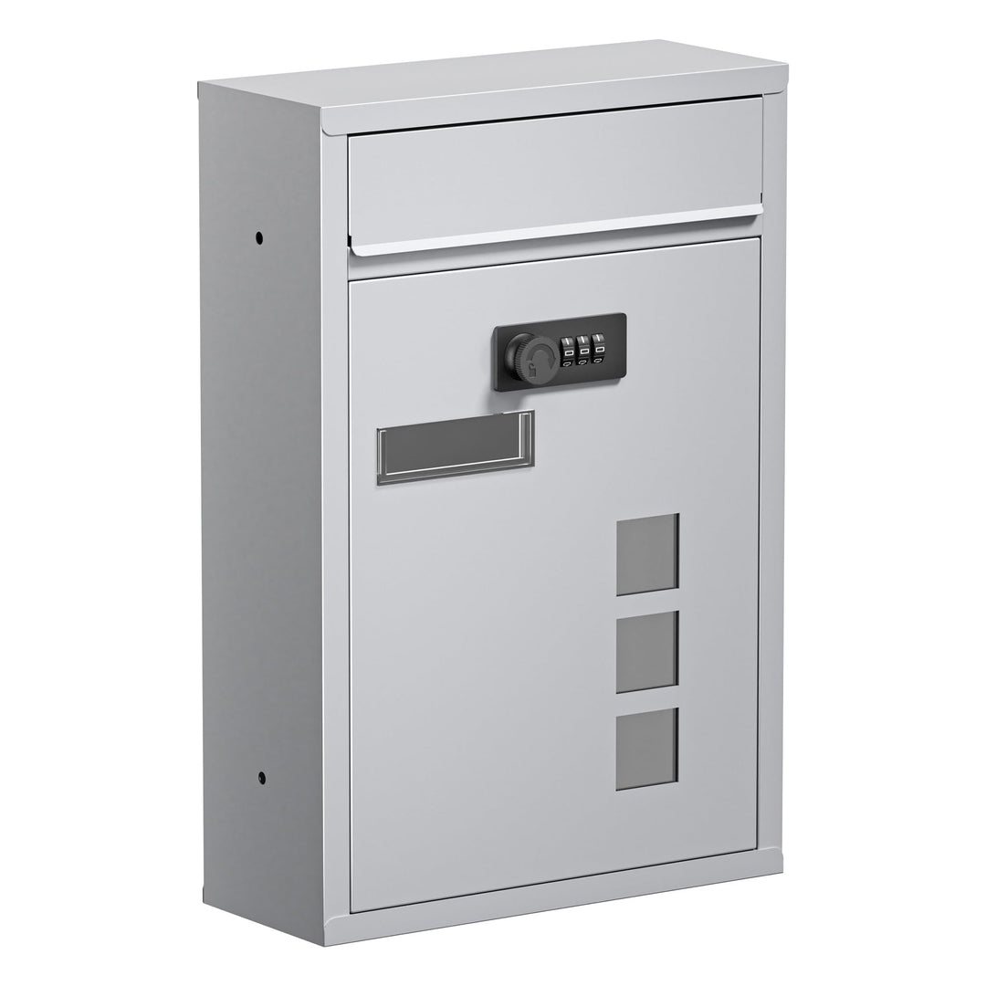 Wiltec Briefkasten silberfarben 215x320x90mm Briefkasten mit Zahlenschloss, Namensschild und Sichtfe