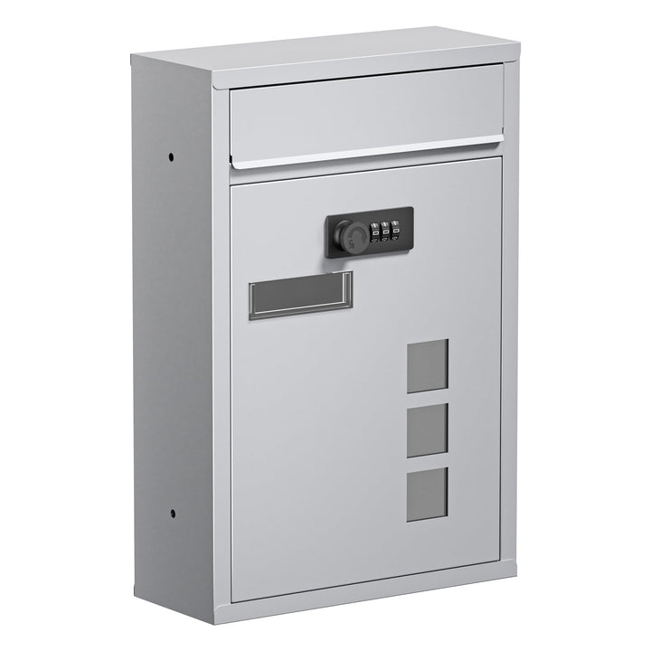 Wiltec Briefkasten silberfarben 215x320x90mm Briefkasten mit Zahlenschloss, Namensschild und Sichtfe