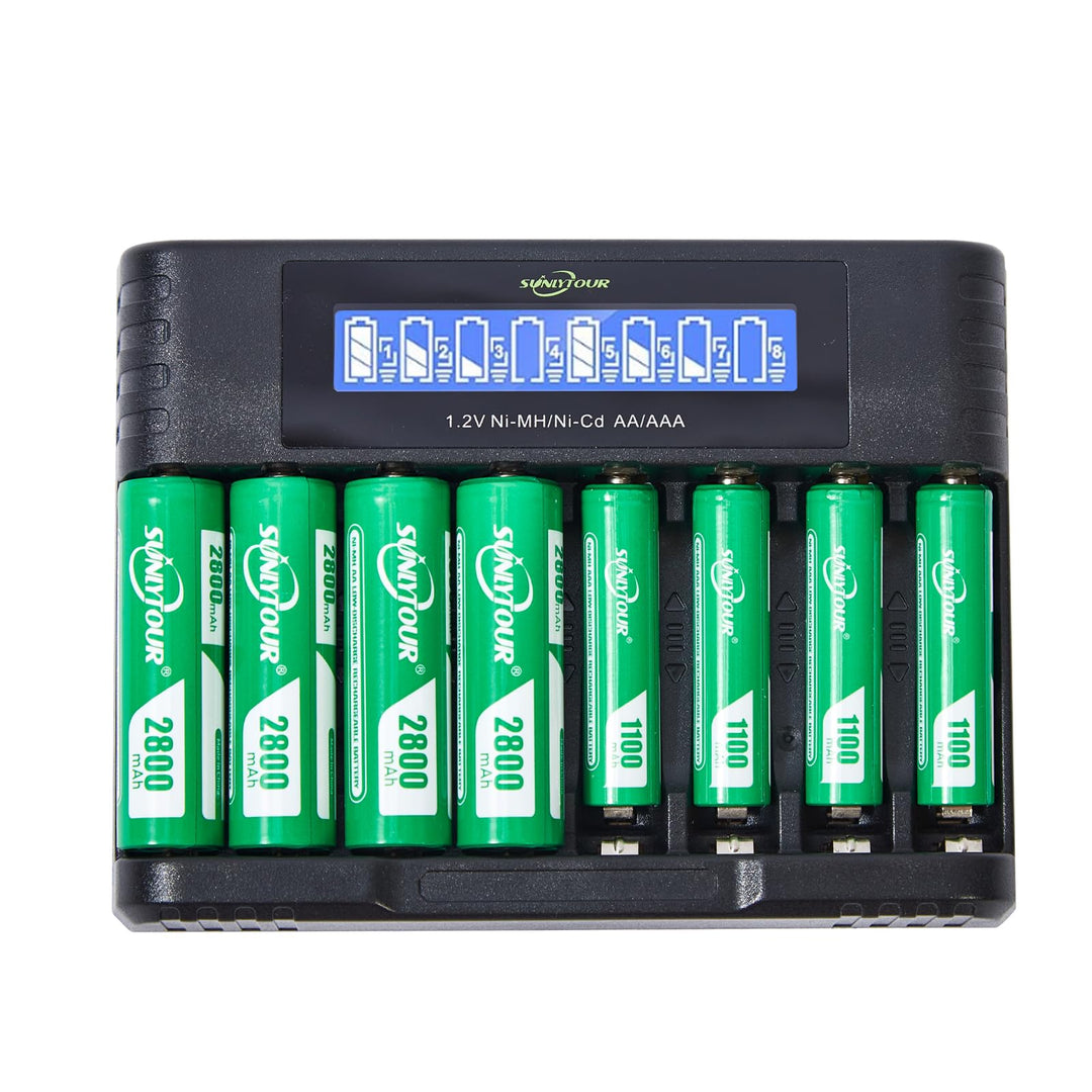 2800mAh NI-MH AA Batterie & 1100mAh NI-MH AAA Batterie mit Ladegerät,SUNLYTOUR 4 Stück 2800mAh AA NI