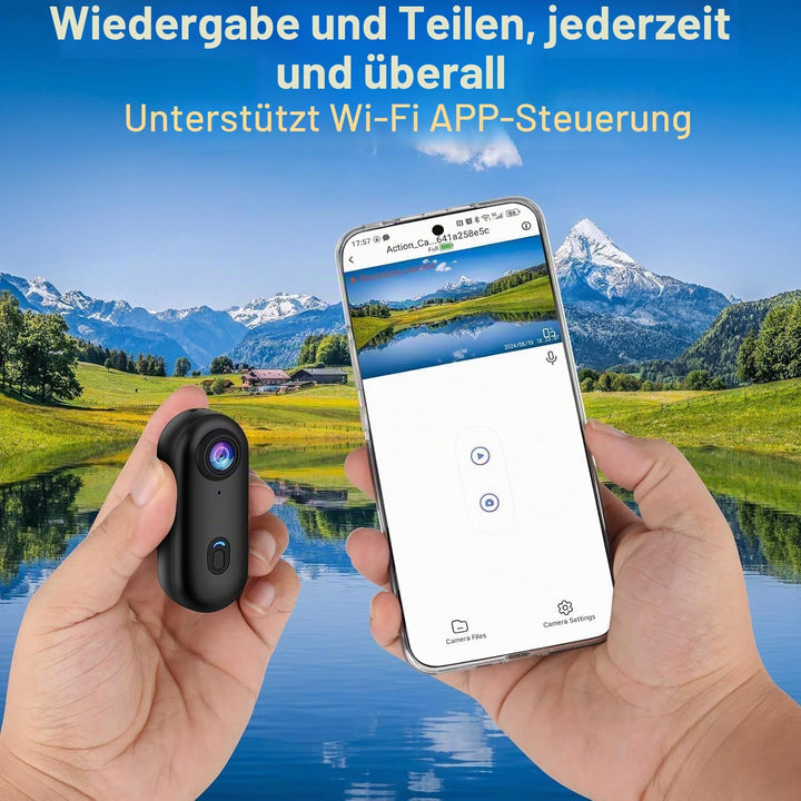 4K Mini Action Kamera Ultra-Kompakt POV Bodycam, wasserdichte Sportkamera mit 120Min Aufnahme, WiFi