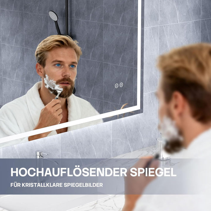 HySail Badspiegel mit Beleuchtung, 5mm Hochauflösender Silber-Spiegel, 3 Farbtemperaturen &amp; Dimmbare