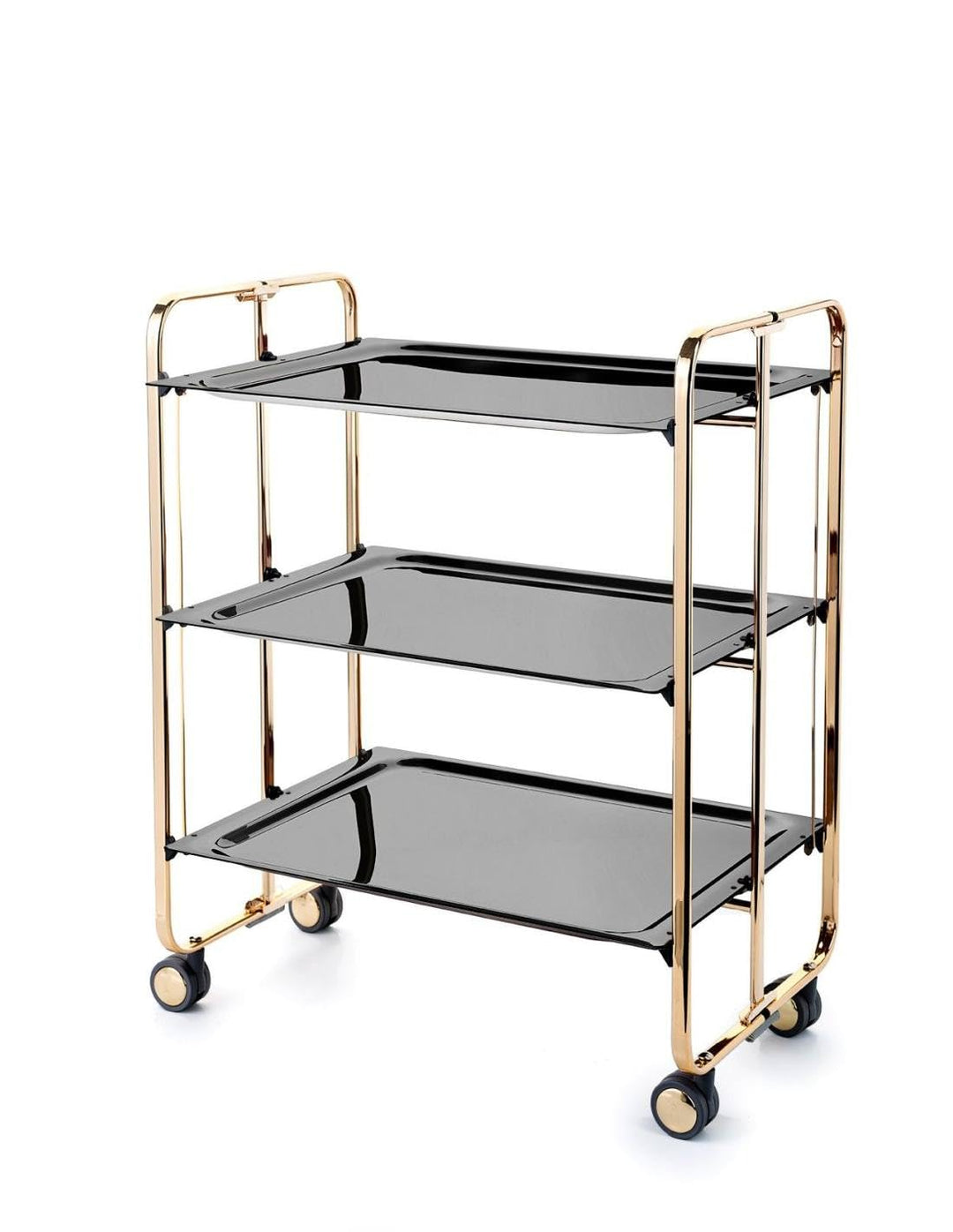 DON HIERRO - Servierwagen klappbar, Bauhaus, 3 Böden. Goldenem Rahmen-Schwarz 66 x 43 x 82 cm. Schwa