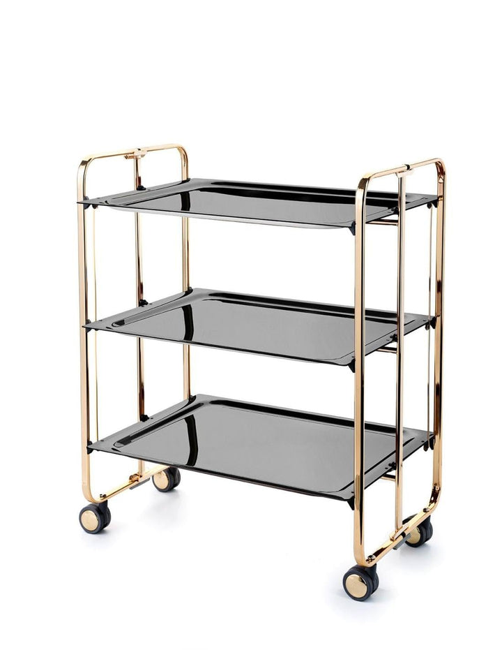 DON HIERRO - Servierwagen klappbar, Bauhaus, 3 Böden. Goldenem Rahmen-Schwarz 66 x 43 x 82 cm. Schwa