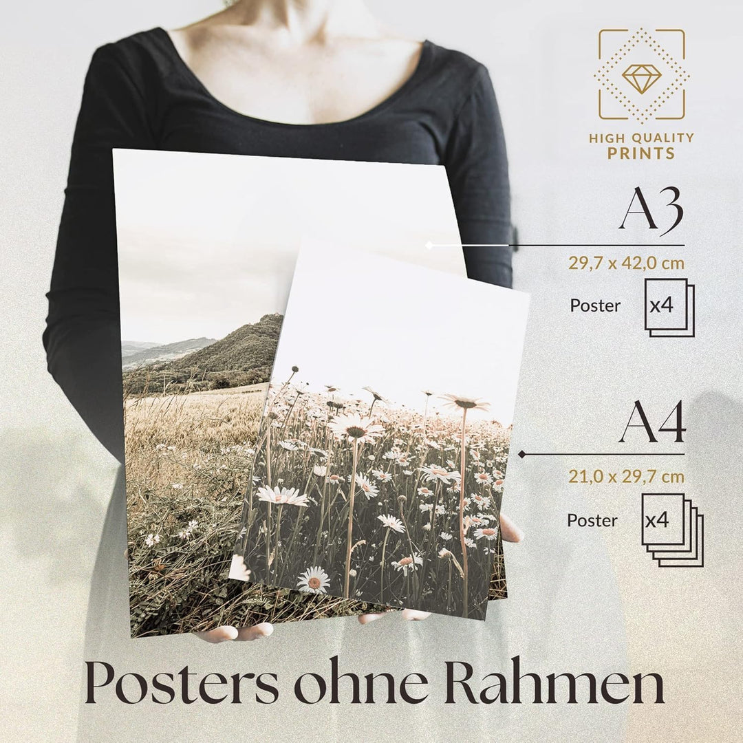 Heimlich® Premium Poster Set OHNE Bilderrahmen | 4 x DIN A3 & 4 x DIN A4 - ca. 30x42 & 21x30 | Stilv