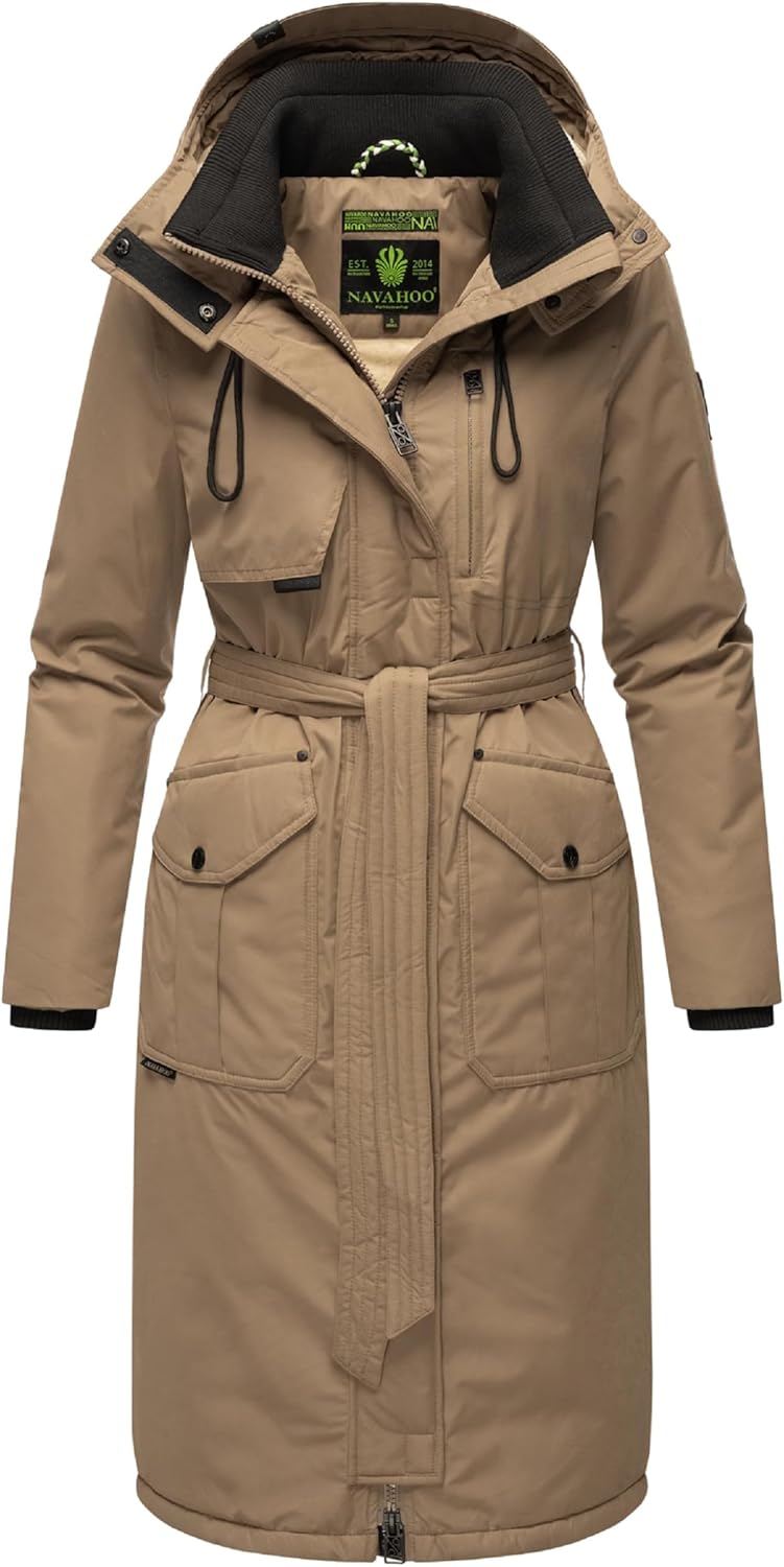 Navahoo Damen Wintermantel Warmer Parka lang mit hohem Kragen und weicher Kapuze Hokulanii XS-XXL M