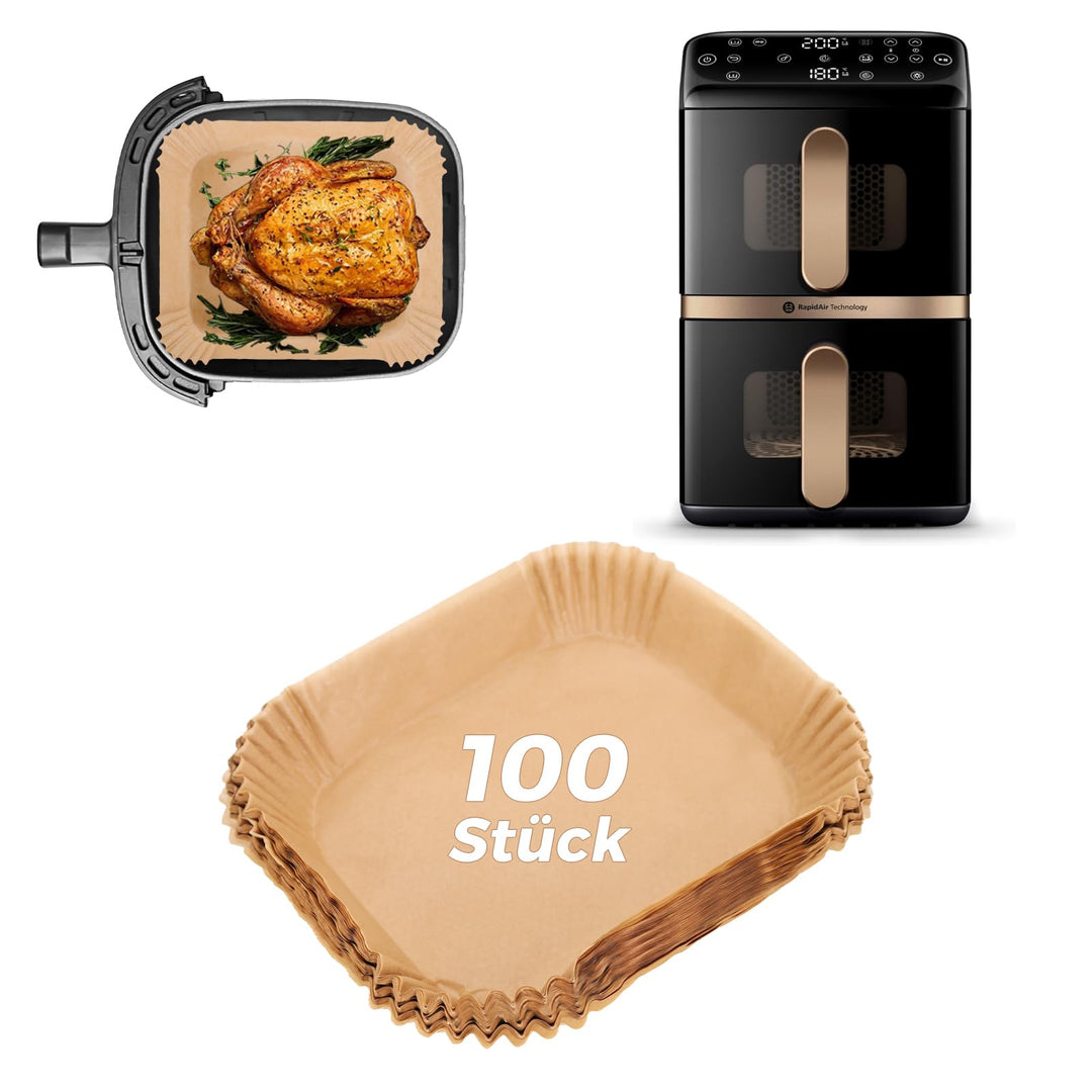 100 Stück Airfryer Backpapier Zubehör für Philips Airfryer 4000 Series Stacked Dual Basket 10L Heiss