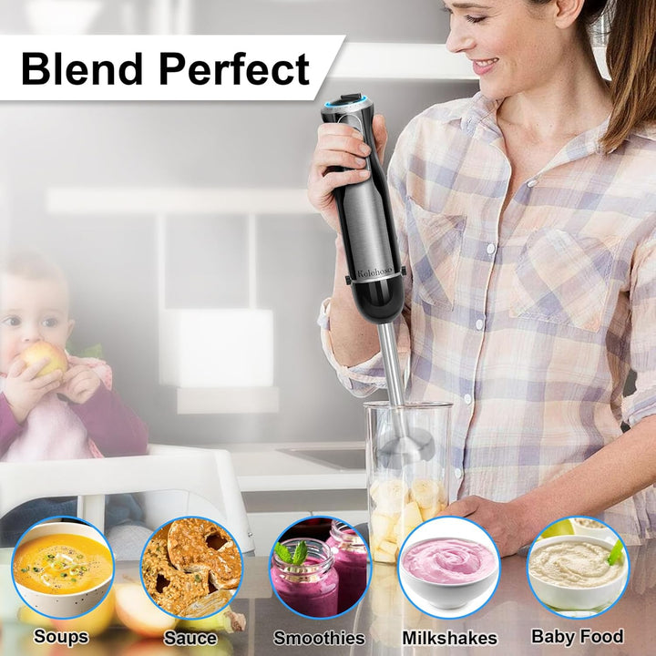 1000W Stabmixer, Pürierstab mit 20 einstellbaren Geschwindigkeiten und Turbo-Modi, Stabmixer Set mit