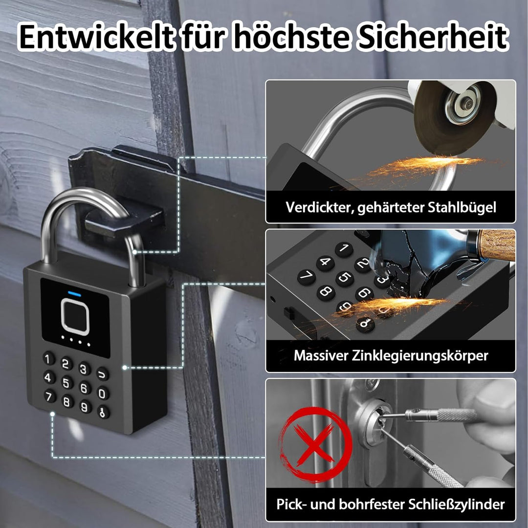 Fingerabdruck Vorhängeschloss Outdoor eLinkSmart Zahlenschloss mit 9-Tasten-Code, Bluetooth App-Steu