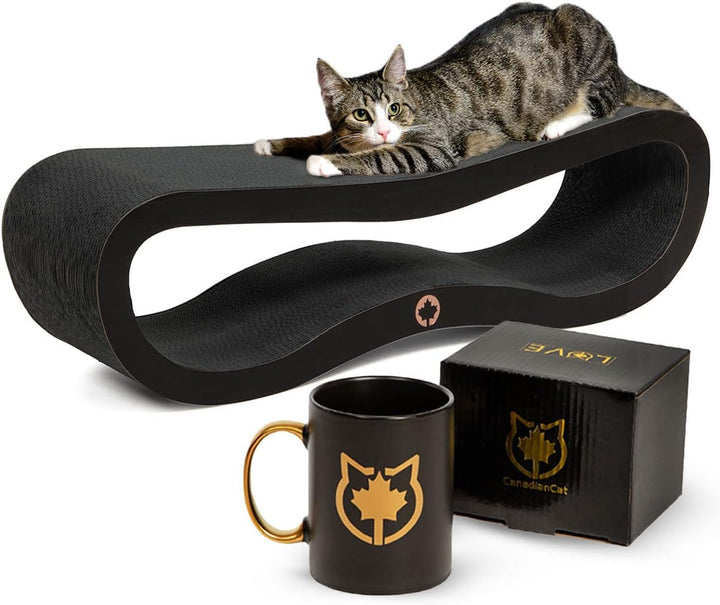 CanadianCat Company ® Kratzbrett Orbit 2.0 gemastert - Black Edition + Limitierte Love Tasse | Kratz