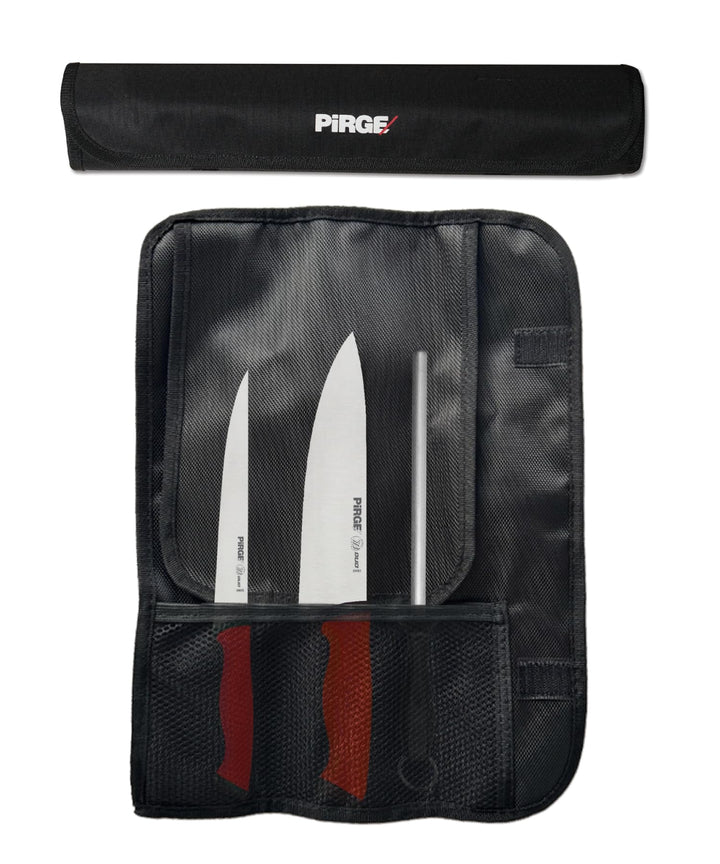 Pirge Duo Profi Messerset mit Tasche 4 Stück - Rutschfester Griff - Profi Kochmesser Set - Edelstahl