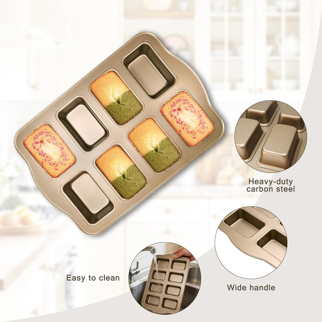 8 Mini-Kastenformen, Kastenform, antihaftbeschichtet, Karbonstahl, Backform zum Backen, Gold (1 Set)