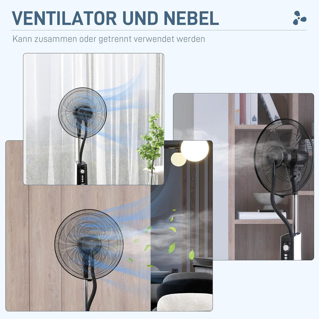 HOMCOM Standventilator mit Wasser, Ventilator mit Nebelfunktion, 3 Modi, Oszillierend 90W Standventi