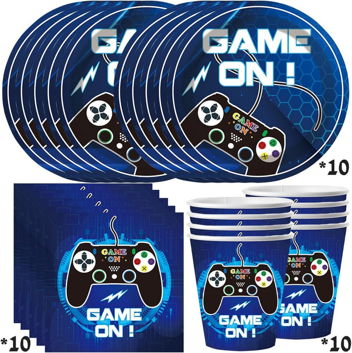 YGCHEN Videospiel Partygeschirr Game Kindergeburtstag Deko Spiel Party Geschirr Set Geburtstag Pappb