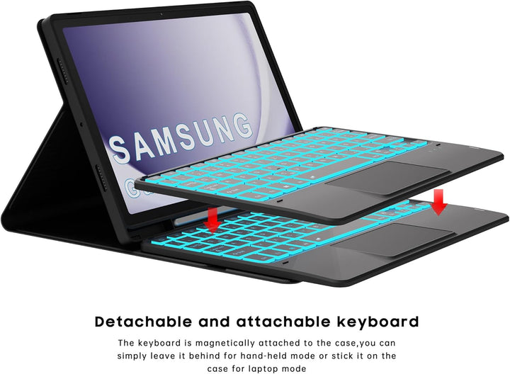 Für Galaxy Tab A9+ Hülle mit Tastatur - 7 Farben Beleuchtung Abnehmbare Trackpad Tablet Cover - Bele