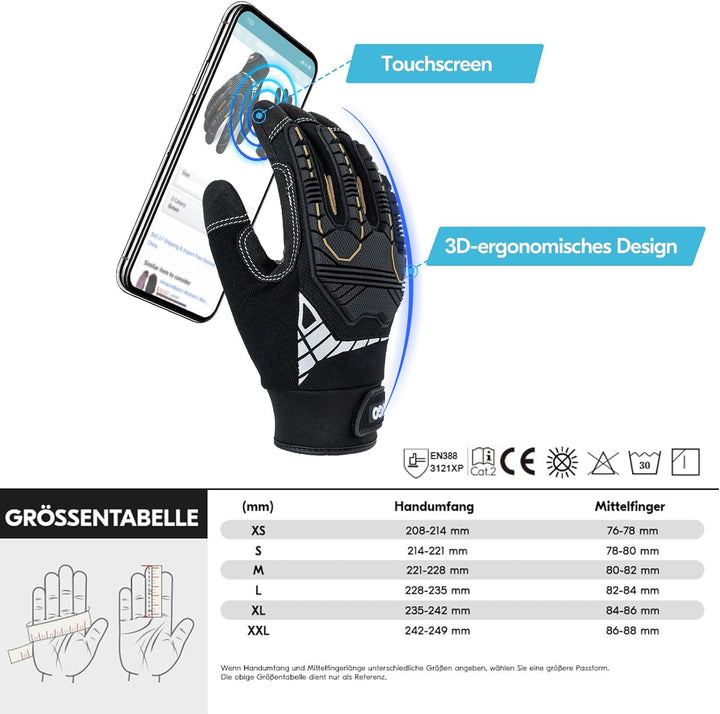 Vgo... 3 Paare hohe Mechnische Arbeitshandschuhe, für grosse Belastungsarbeit, Vibration-Schutz-Hand