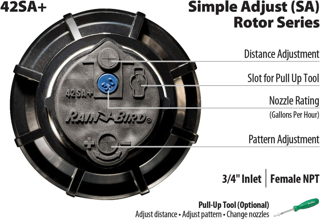 Rain Bird 42SA+ Simple Adjust Gear Drive Rotor, einstellbar 40° - 360° Muster, 26' - 38' Sprühabstan