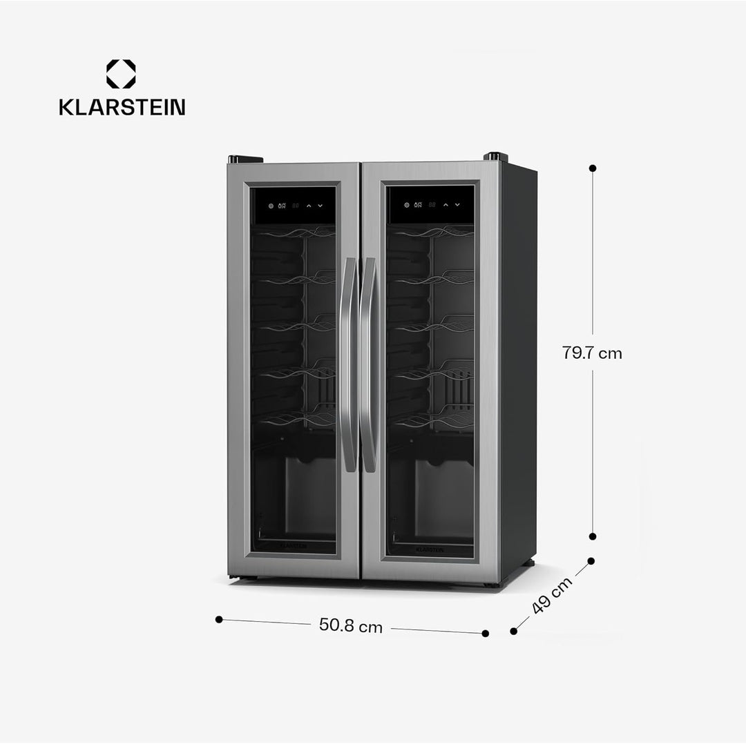 Klarstein Vinamour Weinkühlschrank 2 Zonen - 24 Flaschen, 5-18 °C, Touch-Steuerung, LED-Beleuchtung,