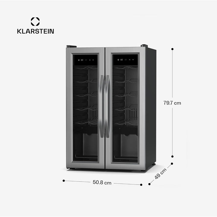 Klarstein Vinamour Weinkühlschrank 2 Zonen - 24 Flaschen, 5-18 °C, Touch-Steuerung, LED-Beleuchtung,