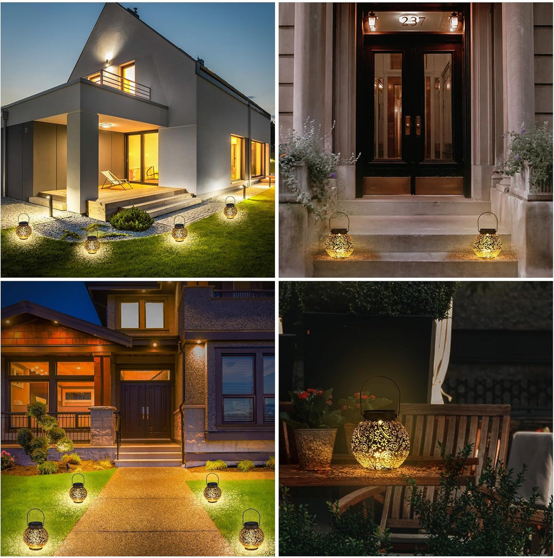 OUILA Solarlaterne für Aussen, IP65 Wasserdicht Hängende LED Gartenlaterne, Vintage Outdoor Solarlam