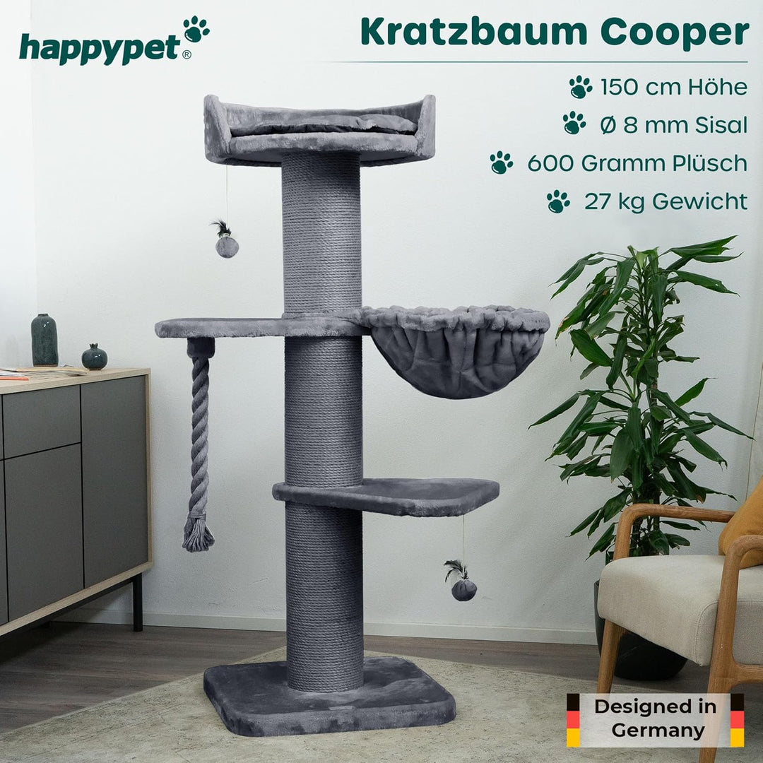 HAPPYPET Premium Kratzbaum Grosse Katzen Stabil 'Cooper' – 150 cm Grosser Katzenbaum, Kletterbaum fü
