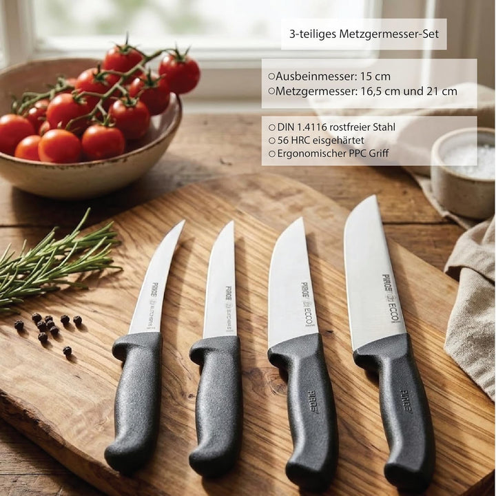 Pirge Metzgermesser Set 4 TLG Schlachtermesser - Fleischermesser - Stechmesser - Exzellenter Schärfe
