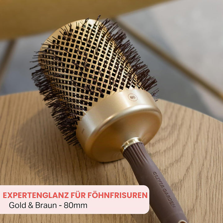 Olivia Garden - Expert Blowout Shine Gold &amp; Brown Hairbrush - 80 80mm, 80mm