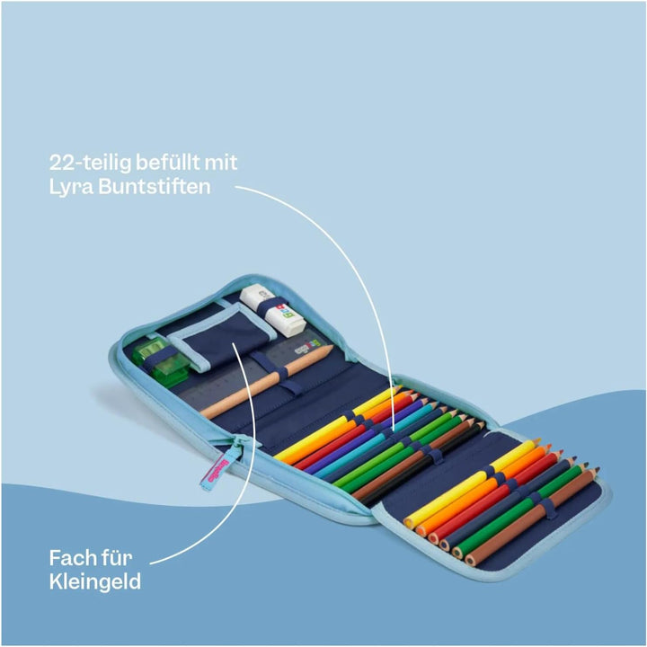 ergobag Federmäppchen Set 22-teilig, Lyra Buntstifte, Stundenplan-Fach, Kleingeld Fach, Lineal Mondz
