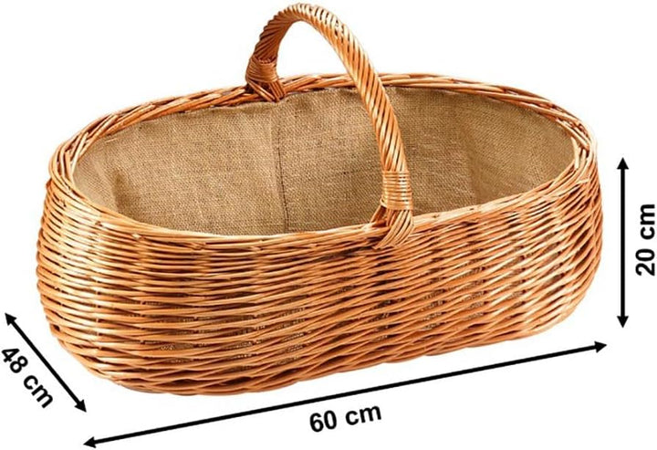 Kobolo Kaminholzkorb Holzkorb für Kaminholz oval - aus gekochte Weide mit Jutefutter