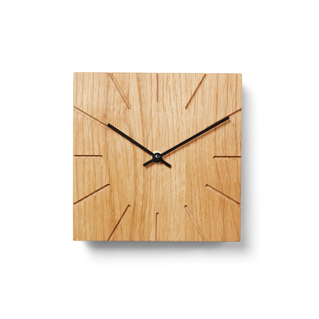 Holzuhr Wanduhr Tischuhr Eiche Holz - Beam - geräuscharm Massivholz Design 17 x 17 cm (Eiche geölt S