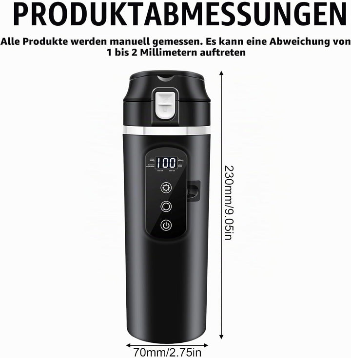 Auto-Heizbecher 500ml, 12V/24V Auto Wasserkocher mit LCD-Anzeige, 45-100W Tragbare Heizung Reise Was