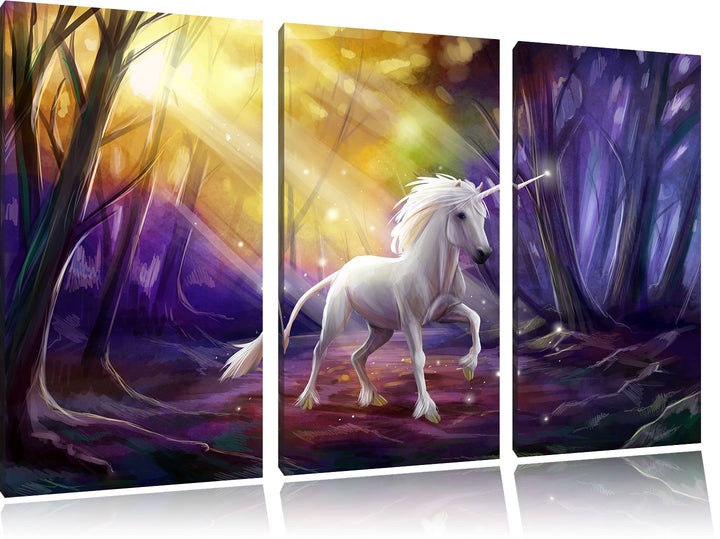 Pixxprint Einhorn im Märchenwald als Leinwandbild | Grösse: 3 Teilig (120x80) | Wandbild| Kunstdruck