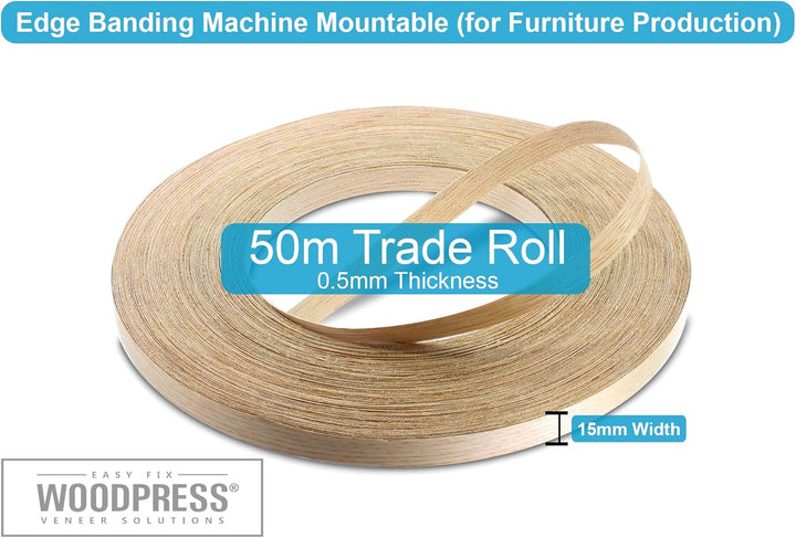 WordPress® 15 mm Eiche Echtholz Kantenumleimer mit Schmelzkleber – 50m Rolle – Einfache Anwendung zu