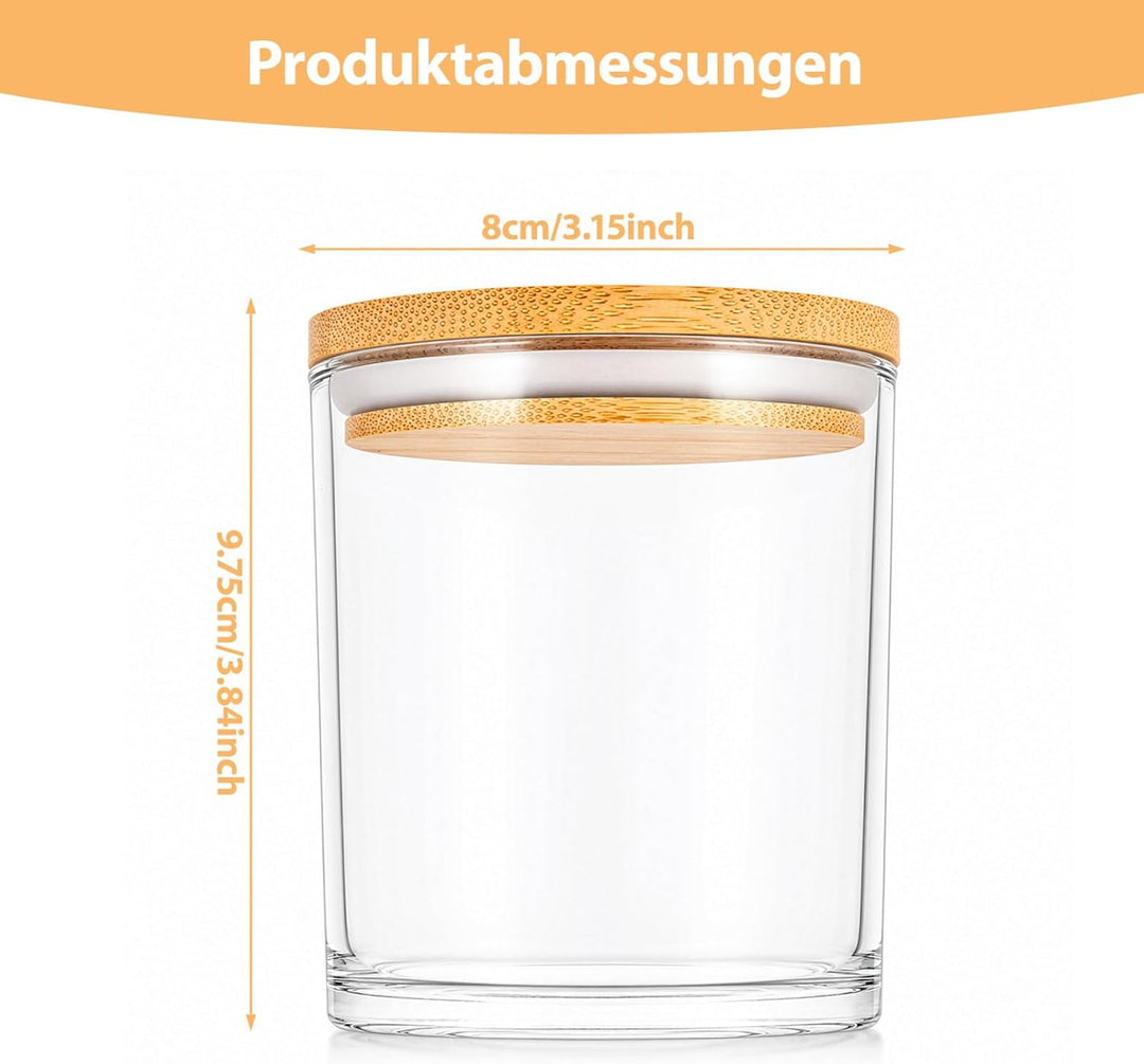 ARATERVIO 12er-Pack Klare Glas-Kerzengläser mit Holzdeckel &amp; Silikon-Dichtring Candle Container zum