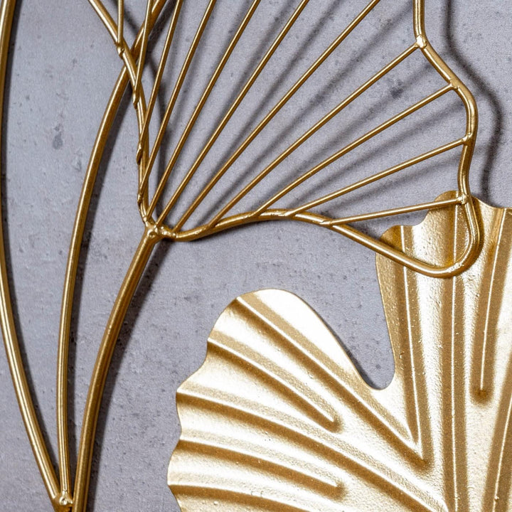 Wandbild Ø40cm Ginkgo Gold Metall Wanddeko Wandhänger Metallbild Dekoration Wandobjekt Deko Bild, Va