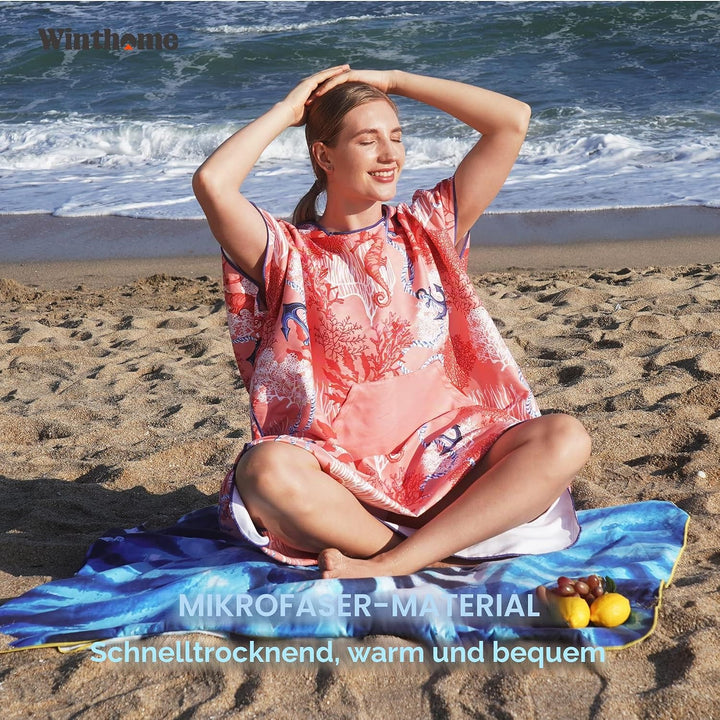 Winthome Poncho Schnelles Trocknen, Badeponcho Strand Umziehhilfe, Surf Poncho Leichtgewicht mit Tas