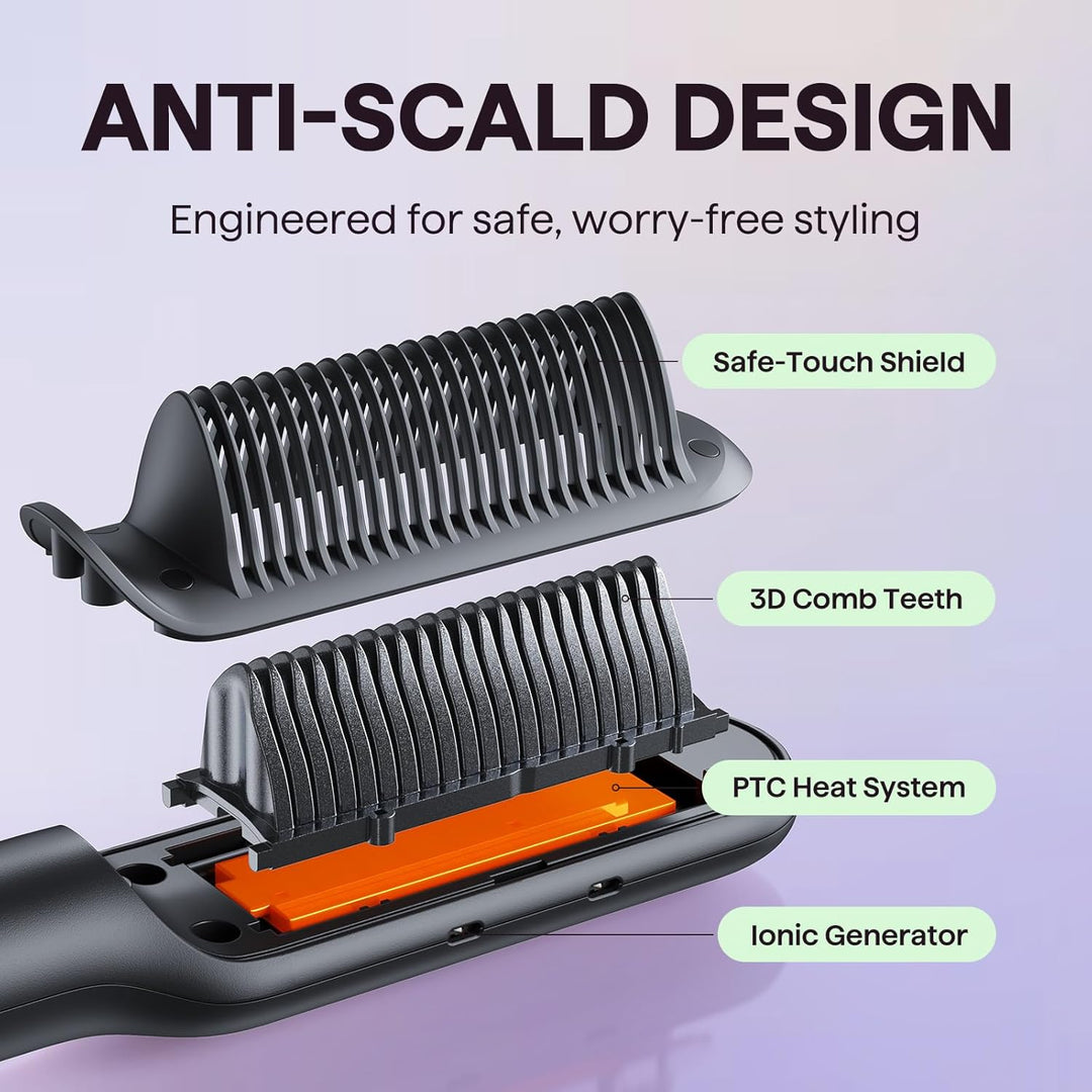 Wavytalk Glättbürste, Ionische Glätteisen und Bürste 2 in 1, Verbrühungsschutz Keramik Haarglätter B